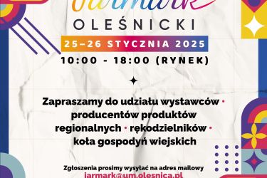 Zapraszamy wystawców na JARMARK OLEŚNICKI - gramy w niedzielę z WOŚP i będzie się działo!